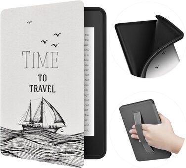 Чохол для Kindle 6 дюймів (2022 та 2024) ERUNTO: TPU з текстурою тканини, ремінь, магнітна кришка, Smart Wake/Sleep, вітрильник