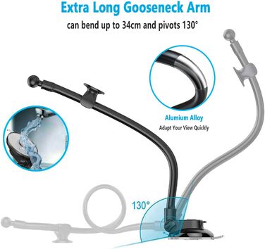 Підставка для планшету Oilcan Schwanenhals для автомобіля: кріплення на панель приладів/лобове скло, гнучкий тримач 34 см, сумісний з iPad, Galaxy, телефонами 4-12.9 дюймів