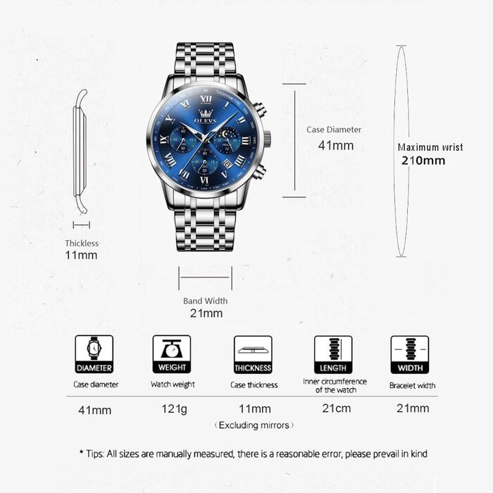 Чоловічий годинник на зап'ястя з нержавіючої сталі, хронограф, фаза місяця, водонепроникний, кварцовий, стильний, класичний, для чоловіків, срібний, чорний, золотий, синій (R5529g-g-lan)