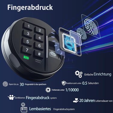 Сейф Grimtron з біометричним сканером відбитків пальців, 22л, LED-підсвічування, тихий режим, антивандальний, з нержавіючої сталі, чорний