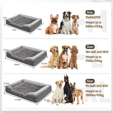 Gimars 9.5 inch Orthopedic Dog Bed for Extra Large Dogs, XL Dog Bed with Bolster & 28D Egg Crate Mattress, Waterproof Cover, Washable Plush Cover, Dog Sofa for Arthritic Dogs - half round (Rectangular, (7.5cm Mattress) L 112 x W 81 x H 17cm)