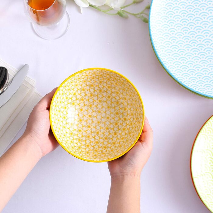 Набір тарілок Vancasso Maracon Natsuki: 8 глибоких тарілок з порцеляни, Ø 21.5 см, 600 мл