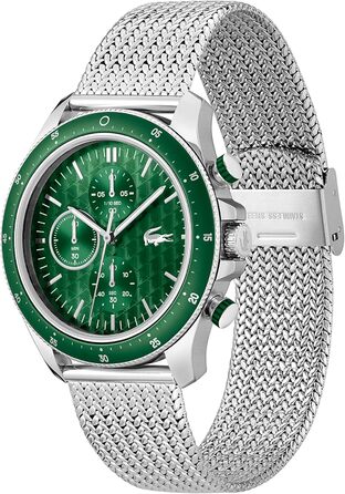 Годинник чоловічий Lacoste Neo Heritage Chronograph Quartz срібний з браслетом (сталь/силікон)