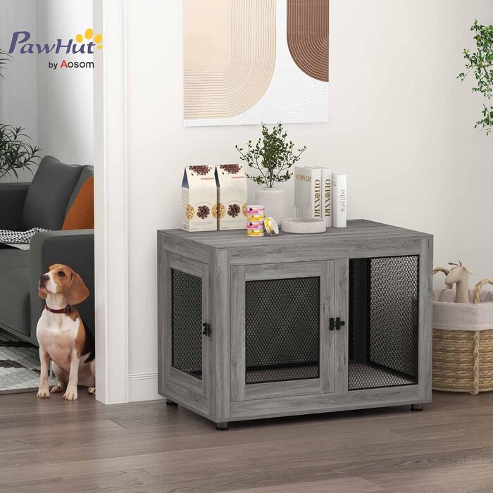 Клітка для собак PawHut з 2 дверцятами, знімний матрац, сучасна сталева будка для собак, 94x60x71,5 см, білий/сірий