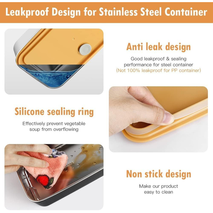 HOLIPOT Ланчбокс Bento Box з роздільниками, 2 рівні, з нержавіючої сталі та PP, з набором столових приборів та сумкою, для дітей та дорослих (Чорний)