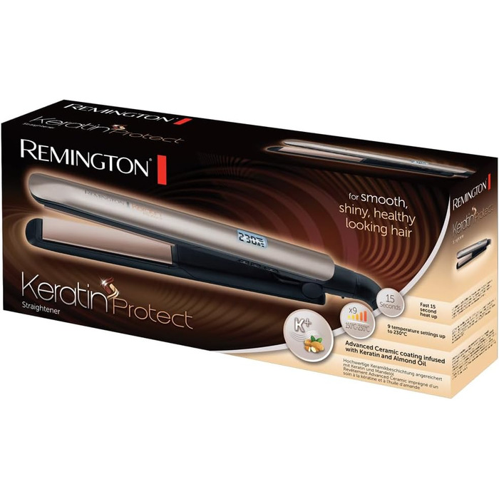Випрямляч для волосся Remington S8540 Keratin з керамічним покриттям, LCD-дисплей, 10 температурних режимів, чорний, 110 мм