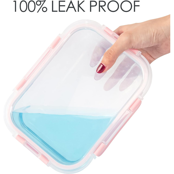 Набір з 10 скляних контейнерів для зберігання продуктів, з кришкою, BPA-Free, підходить для мікрохвильової печі, морозильника та посудомийної машини (Рожевий)