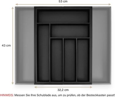 Органайзер для кухонних ящиків Besteckkasten #47 (глибина 47 см) з бамбука, чорний - висувний, система організації для столових приборів