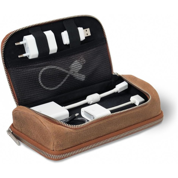 Cable Bag, Cable Organizer, Cable Case, Tech Pouch, Organizer Bag, Universal Pouch - Model 021 (Cognac)