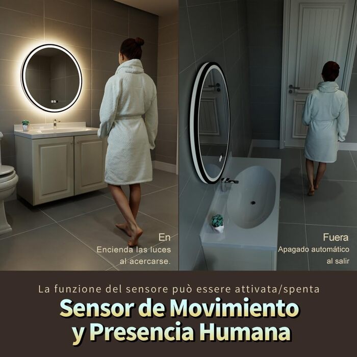 LED дзеркало з сенсором, круглий, індукційне, для макіяжу, з підсвічуванням, регульоване, антизапарник, IP44, вологостійке, настінне, 60 см