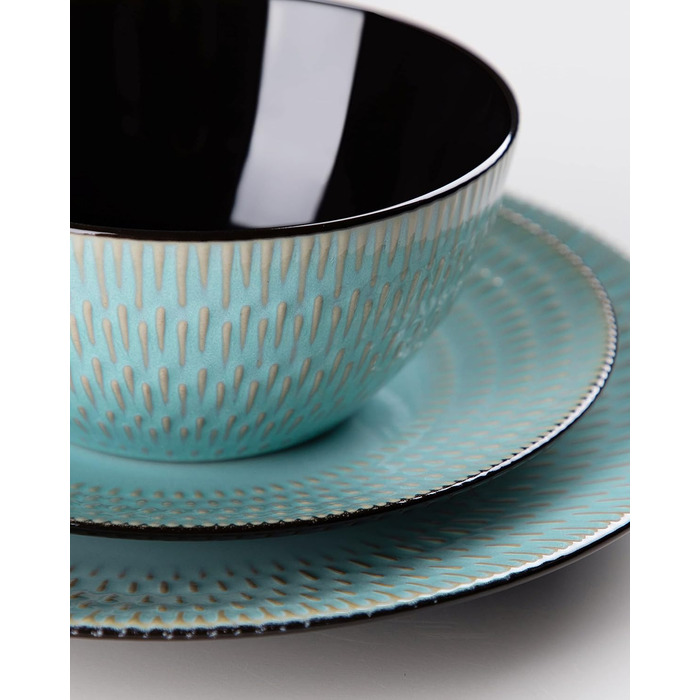 Stoneware Combination Service, vancasso GUTO Dinnerware Set, 16-piece dining set with 4 dinner plates, dessert plates, bowls, and cups for 4 people