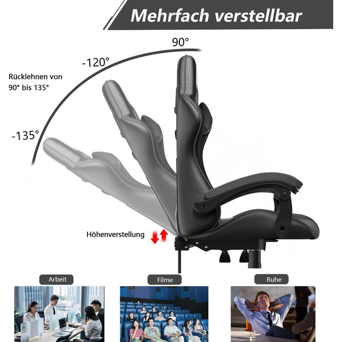 Геймерське крісло Racingreat Ergonomic для PC, підлітків та дорослих. Регульоване, з підголівником, оббите PU-шкірою, темно-сіре