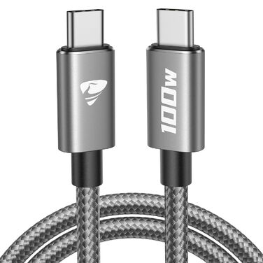 Кабель USB-C на USB-C 100W, 2 шт. (1м, сірий) - для iPhone, Samsung, iPad, MacBook, Pixel, Switch