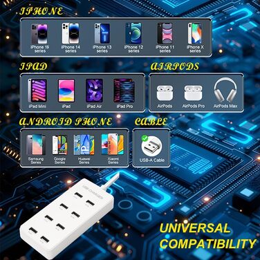 USB-зарядний пристрій 20 портів, портативна станція швидкої зарядки для iPhone, iPad, Samsung, Google, Xiaomi, Huawei та інших пристроїв