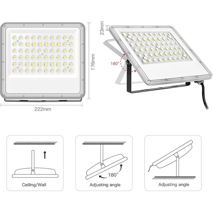 LED Floodlight Outdoor 150W, 15000LM Super Bright LED Floodlight, 6000K Cold White Spotlight IP65 Waterproof Floodlight Outdoor Spotlight for Garden, Terrace, Garage, Workshop, Sports Field (50.0 Watt)