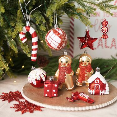 Набір прикрас на ялинку Shareconn 65 шт. - пластикові кулі, міцні, різні розміри та кольори (червоний та білий)