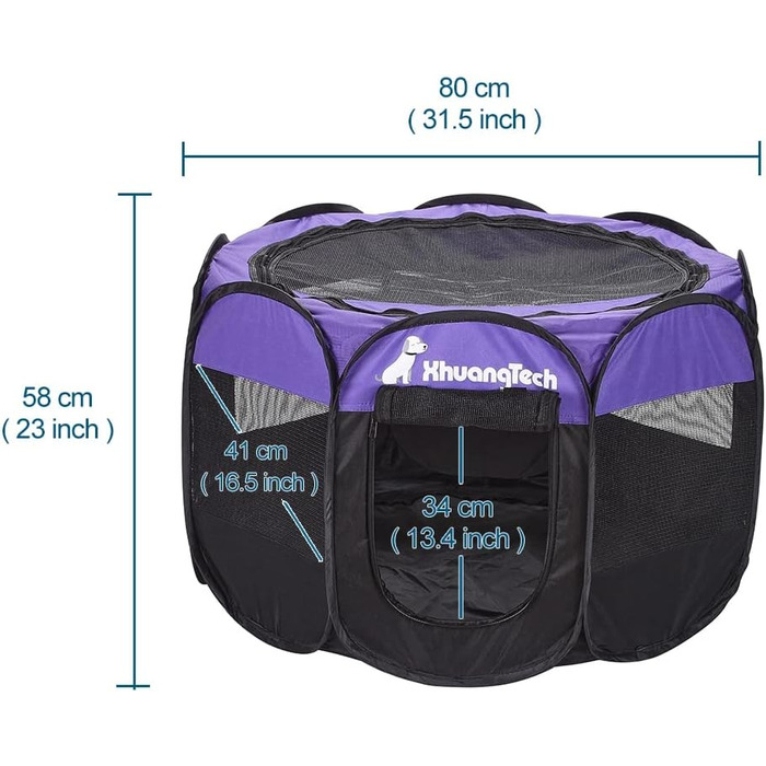 Клітка-манеж для тварин XhuangTech: собаки, коти, цуценята, 80x80x58,4 см, м'яка тканина, портативна, складна, для дому та вулиці, фіолетовий/чорний