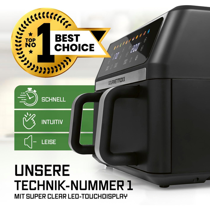 Фритюрниця готувальна повітрям Gourmetmaxx AirGenius 9 л (2 x 4,5 л) з 8 програмами | 2 камери для одночасного приготування | Сенсорний дисплей, для 8 осіб