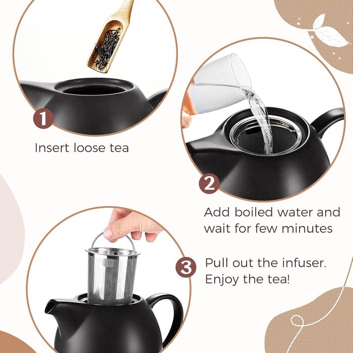 Teapot with infuser, ceramic - 1.2 l - Ceramic teapot, black (anthracite) - Tea Pot - Teapot Ceramic - Teakettle - Tea accessories - Tea maker for loose leaf tea (with spoon)