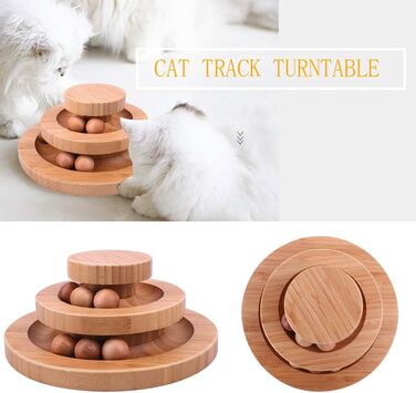 Cat Toys Self-Entertainment, Interactive Bamboo Cat Toy THREE Tiers Rotating Smart Track Ball Swing Roller with Bells (type 3)