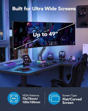 Кріплення для монітора HUANUO для Ultrawide до 49 дюймів, 18 кг, регульований кронштейн, VESA 100x100mm (RGB)