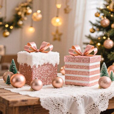 Набір прикрас на ялинку 101 шт. Пластикові кулі, рожеве золото, матові, блискучі, з шишками та стрічками для декору ялинки, святкування, дому