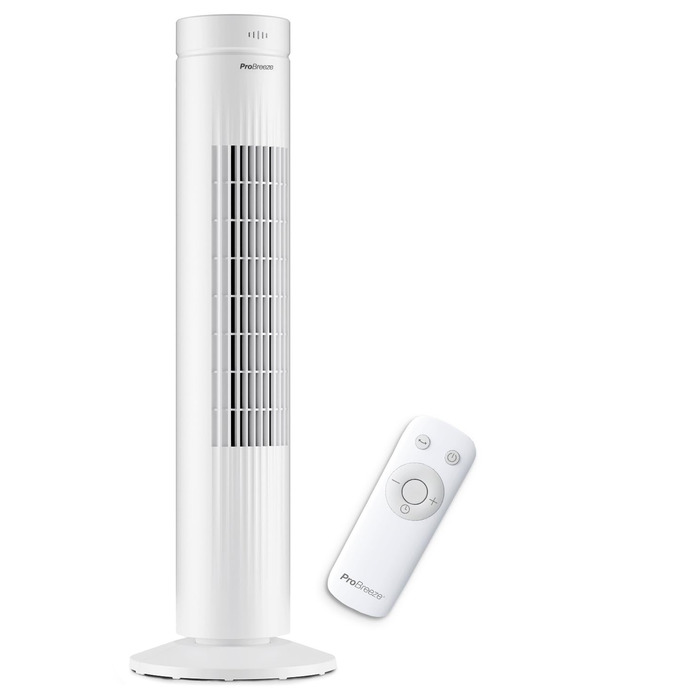 Турбовентилятор Pro Breeze з пультом керування, 76 см, осциляція 65°, таймер, 3 швидкості - потужний та енергоефективний, тихий вентилятор для спальні та офісу, білий