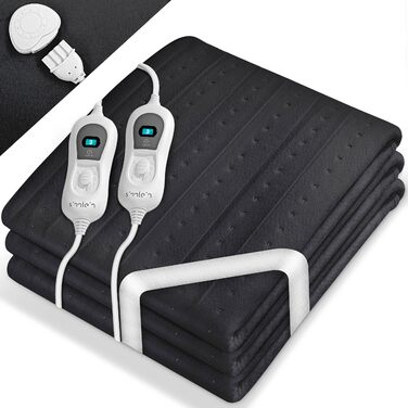 Електрична ковдра Sinnlein Doppel-Wärmeunterbett 160x140 см з автовимкненням та 2 зонами нагріву | 3 температурні режими | Підкладка під ковдру з м'якого флісу, антрацит | Без візерунку 160 x 140 см