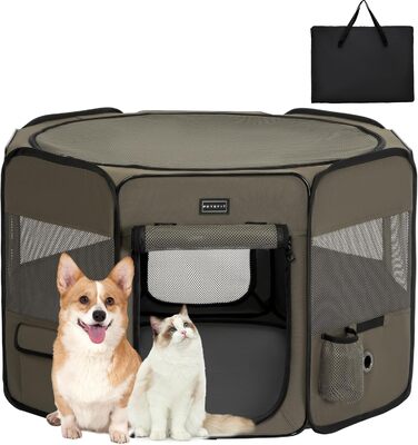 Кія для собак PETSFIT, розкладний вольєр для дому, витривале виконання, 91x84x53 см, сірий чайний (M: 92x84x53 см)