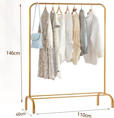 Підставка для одягу на підлозі, металева з полицею для взуття та нижньою полицею, золота, для спальні