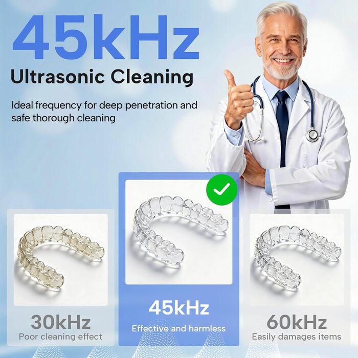 Ультразвукова ванна для чищення 45 кГц з УФ-лампою 200 мл - 4 режими для брекетів, кап, ювелірних виробів (Біла)