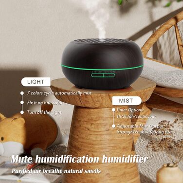 Дифузор аромату Simpeak 550мл, ультразвуковий дифузор для ефірних олій з дерева, зволожувач повітря з дистанційним керуванням (темно-коричневий)