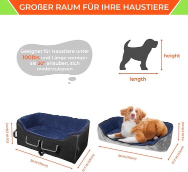 Stable Multi-Pet Car Seat with Safety Belt - Elevated Dog Basket for Medium Dogs, Washable & Reinforced - Royal Blue, Large