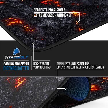 Килимок для миші Titanwolf XXXL 1200x600mm - великий ігровий килимок з мотивом лави для миші та клавіатури Logitech