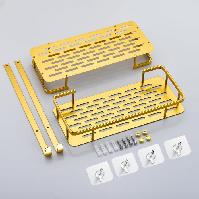 Maifey Shower Shelf Gold, Shower Caddy No Drilling Bathroom Shelf Made of Metal Wall Shelf Shower Basket, Stainless Steel, Adhesive Installation (2 Tier, Light Gold)