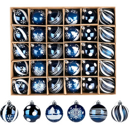 30 шт. ялинкові кулі Діаметр 6 см, пластик, темно-синій та білий колір, для прикраси ялинки на Новий Рік