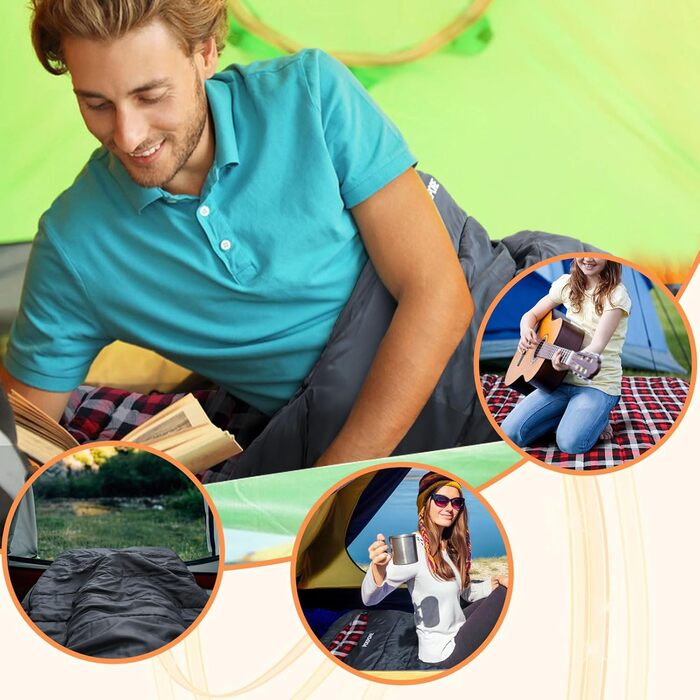 Сплячий мішок Poepore Outdoor Winter для дорослих, Extra Wide, 3-4 сезони, XXL, теплий бавовняний фланелевий ковдровий спальний мішок для кемпінгу, походів, пригод, 230*100см, 0°C (Сірий-R-Zip, -6°C)