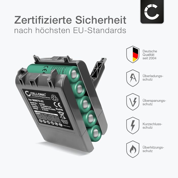 CELLONIC Акумулятор для пилососа сумісний з Dyson V7 Origin, Motorhead, Trigger, +, SV11 (21.6V, 2000mAh) - батарея з гвинтом