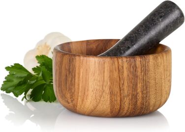 Набір для стукання спецій AdHoc MO42 з гранітним пестиком | Дерево акації та граніт | Ø 13 см