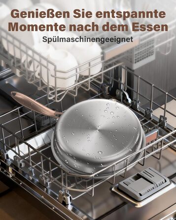 Пательня сталева 28 см Titan, не покрита, індукційна, з ручкою з рожевого золота, 18/10, для всіх типів плит та посудомийки, без PTFE/PFOA