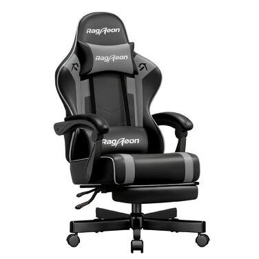 Геймерське крісло Gaming Stuhl з підставкою для ніг, регульованою спинкою та підтримкою попереку, до 200 кг (Сірий, великий розмір)