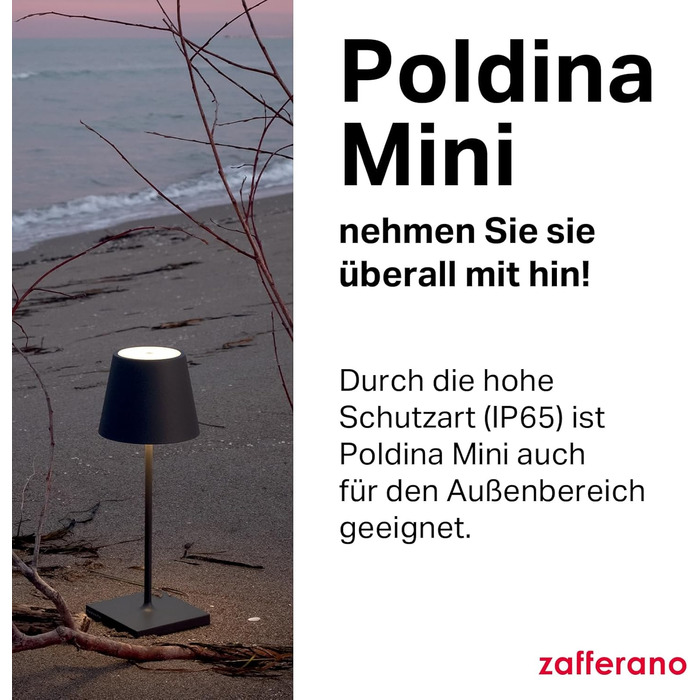 Zafferano Poldina Pro Mini – Бездротова настільна лампа, сенсорне керування, для дому та саду, 30 см, колір пісок