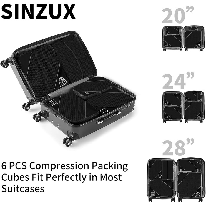 Органайзер для валізи, набір 6 шт. (Compression Packing Cubes), чорний