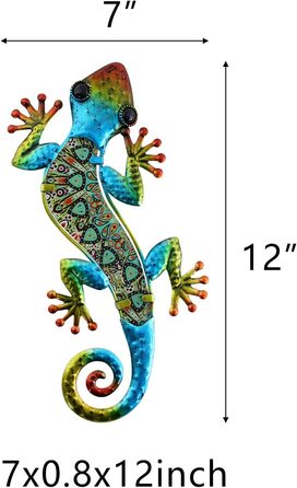 HONGLAND Metal Gecko Wall Decoration, Lizard, Garden Art, Colorful Glass Sculpture for Hanging, for Indoor and Outdoor Use, Patio, Fence (Symphony), 2 Pieces