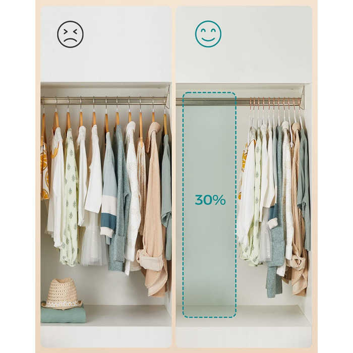 SONGMICS Набір вішалок для дитячого одягу, 50 шт., для дітей, неслизькі, обертаються на 360°, рожеве золото, для шафи, білий, CRF027W01