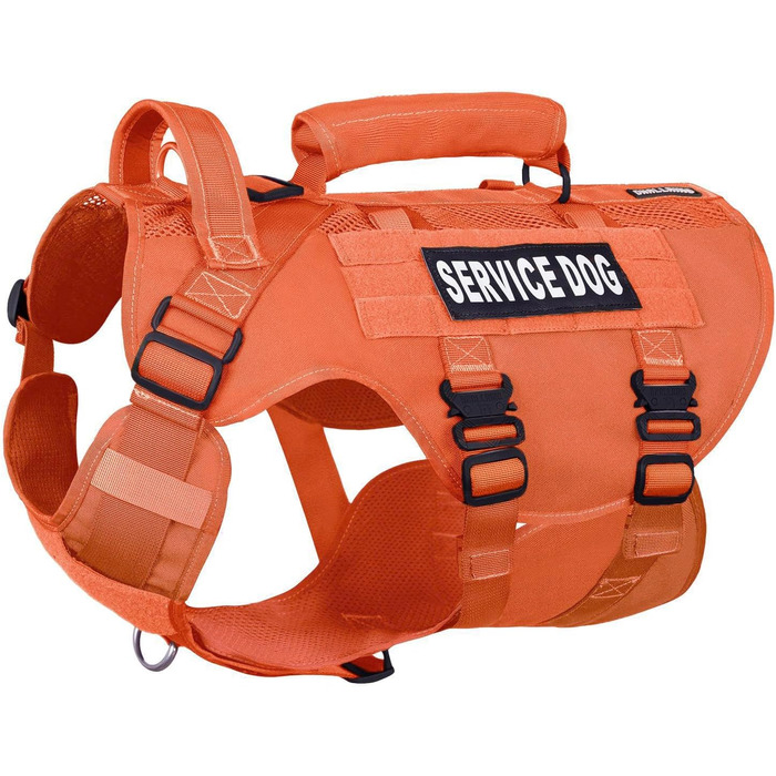 Тактичне нашийник для собак, підйомне спорядження для середніх та великих собак, Air Mesh регульований нашийник для службових собак з металевою застібкою 39g для тренувань та прогулянок (Помаранчевий, M(Окружність шиї: 36-53см, Окружність грудей: 56-74см)