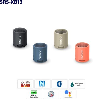 Портативна Bluetooth колонка Sony SRSXB13/B Extra Bass, чорна - Водонепроникна, USB-C, до 16 год роботи