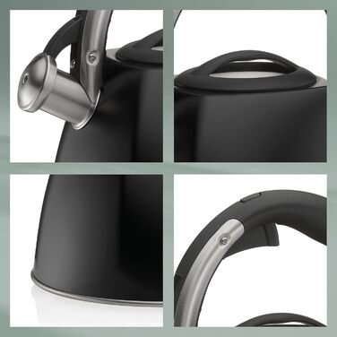 Ке́ла чайник індукційний 2.4л, з свистком, нержавіюча сталь, для всіх типів плит, з безпечним відкриванням кришки кнопкою, VITUS, чорний матовий