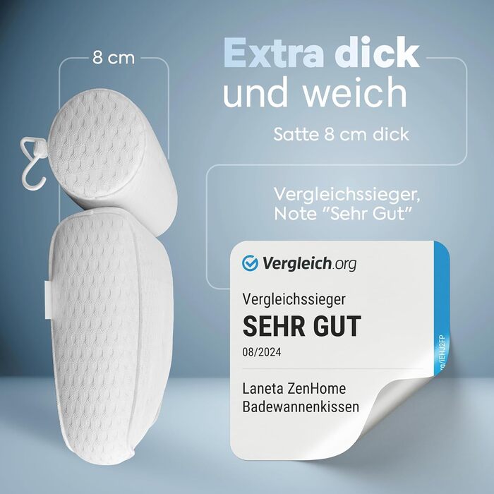 Bath Pillow • Ergonomic & Muscle-Relaxing Premium Bath Pillow • New 5D Special Foam • German Design • Climate Neutral & Sustainably Produced • Bath Pillow Neck Pillow Bathtub