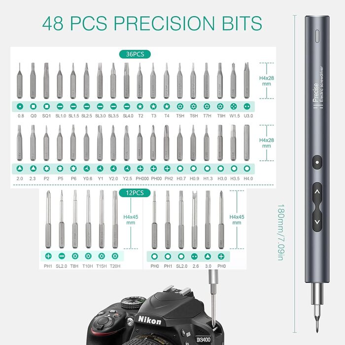 Електричний набір викруток ORIA, 51 в 1: міні-шуруповерт з 48 свердлами S2, набір для ювелірів, акумуляторний, USB, магнітний, 3 рівня моменту для телефону, годинника, камери